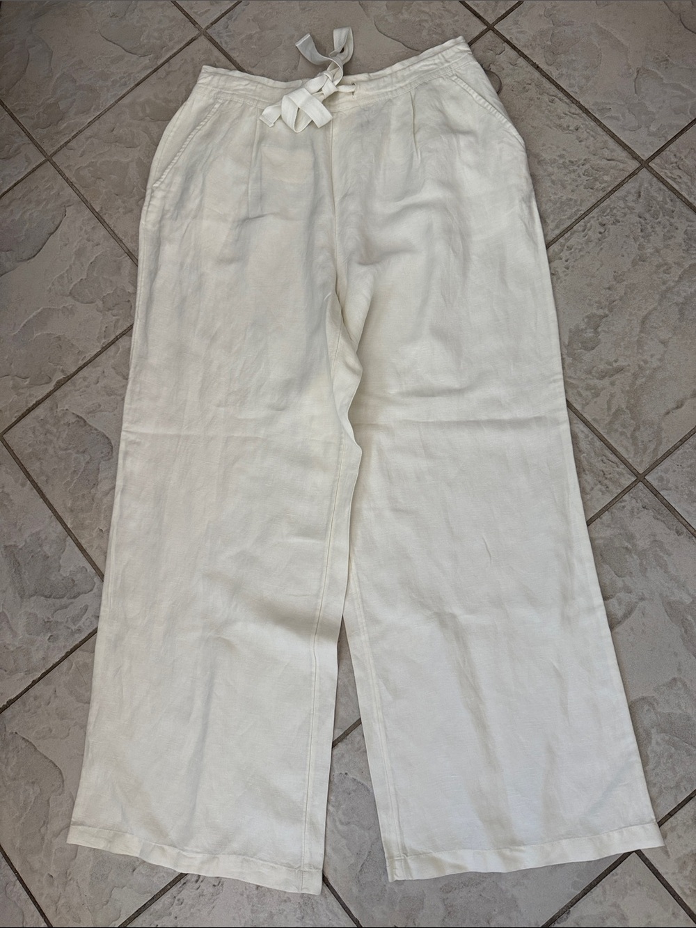 A NEW DAY WOMENS Wide Leg Drawstring Linen Pants - Cream